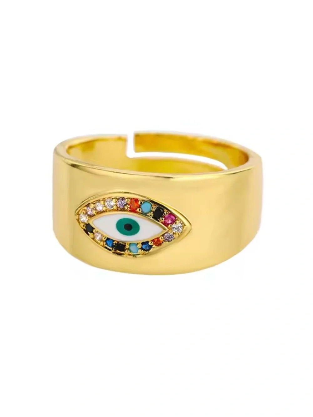 Gold Evil Eye Statement Ring with Multicolor Stones